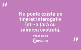 Nu poate exista un tineret interogativ într-o ţară cu mirarea castrată. Vasile Ghica...