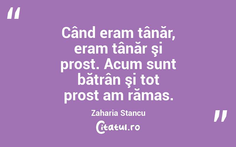 Când eram tânăr, eram tânăr şi prost. Acum sunt bătrân şi tot prost am rămas. Zaharia Stancu
