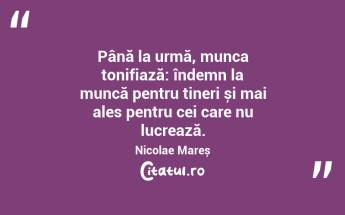 Până la urmă, munca tonifiază: îndemn la muncă pentru tineri și mai ales pentru cei care nu lucrează. Nicolae Mareș...