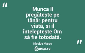 Munca îl pregătește pe tânăr pentru viață, și îl înțelepțește Om să fie totodată. Nicolae Mareș...