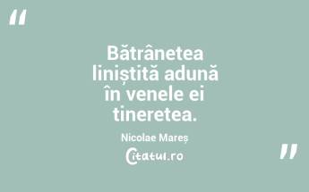 Bătrânețea liniștită adună în venele ei tinerețea. Nicolae Mareș...
