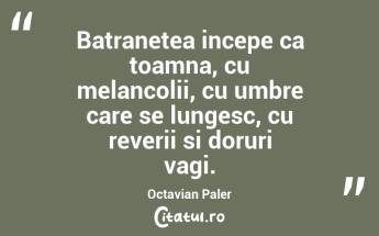 Batranetea incepe ca toamna, cu melancolii, cu umbre care se lungesc, cu reverii si doruri vagi. Octavian Paler...