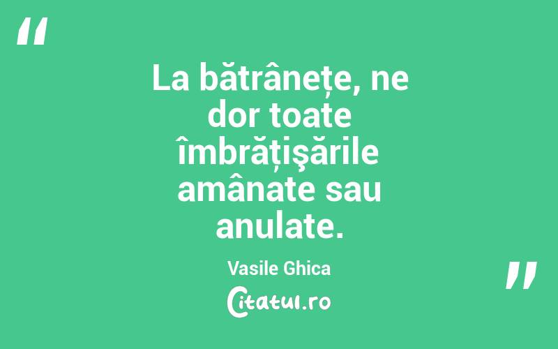 La bătrâneţe, ne dor toate îmbrăţişările amânate sau anulate. Vasile Ghica