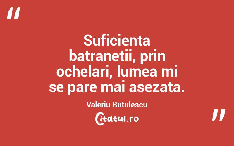Suficienta batranetii, prin ochelari, lumea mi se pare mai asezata. Valeriu Butulescu
