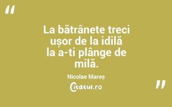 La bătrânețe treci ușor de la idilă la a-ți plânge de milă. Nicolae Mareș...