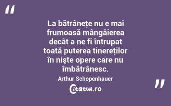La bătrâneţe nu e mai frumoasă mângâierea decât a ne fi întrupat toată puterea tinereţilor în nişte opere care nu îmbătrânesc. Arthur Schopenhauer...