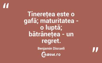 Tinereţea este o gafă; maturitatea - o luptă; bătrâneţea - un regret. Benjamin Disraeli...