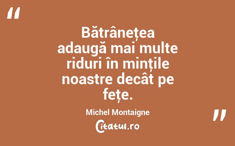 Bătrâneţea adaugă mai multe riduri în minţile noastre decât pe feţe. Michel Montaigne
