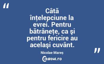 Câtă înţelepciune la evrei. Pentru bătrâneţe, ca şi pentru fericire au acelaşi cuvânt. Nicolae Mareș...