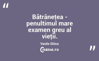 Bătrâneţea - penultimul mare examen greu al vieţii. Vasile Ghica...