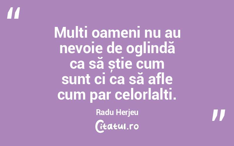 Mulți oameni nu au nevoie de oglindă ca să știe cum sunt ci ca să afle cum par celorlalți. Radu Herjeu
