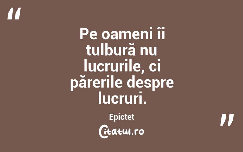 Pe oameni îi tulbură nu lucrurile, ci părerile despre lucruri. Epictet
