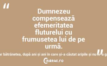 Dumnezeu compensează efemeritatea fluturelui cu frumusețea lui de pe urmă. Omul primește în dar bătrânețea, după ani și ani în care și-a căutat aripile și nu le-a găsit… Ionuț Caragea...