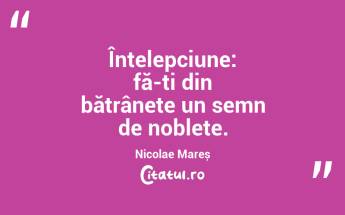 Înțelepciune: fă-ți din bătrânețe un semn de noblețe. Nicolae Mareș...