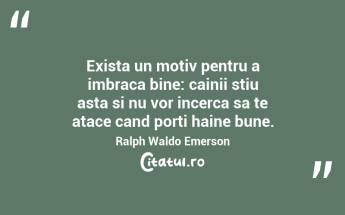 Exista un motiv pentru a imbraca bine: cainii stiu asta si nu vor incerca sa te atace cand porti haine bune. Ralph Waldo Emerson...