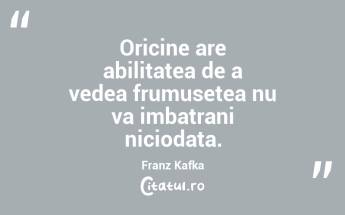 Oricine are abilitatea de a vedea frumusetea nu va imbatrani niciodata. Franz Kafka...