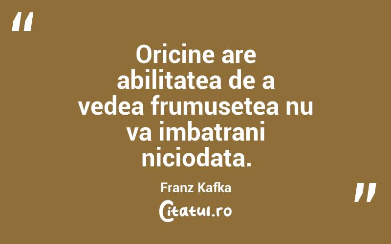 Oricine are abilitatea de a vedea frumusetea nu va imbatrani niciodata. Franz Kafka
