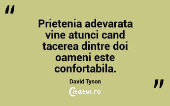 Prietenia adevarata vine atunci cand tacerea dintre doi oameni este confortabila. David Tyson...