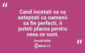 Cand incetati sa va asteptati ca oamenii sa fie perfecti, ii puteti placea pentru ceea ce sunt. Donald Miller...