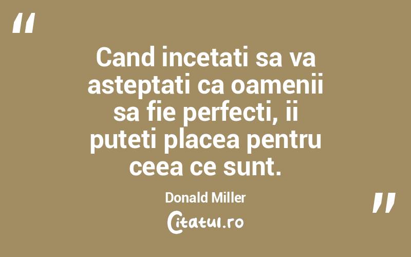 Cand incetati sa va asteptati ca oamenii sa fie perfecti, ii puteti placea pentru ceea ce sunt. Donald Miller
