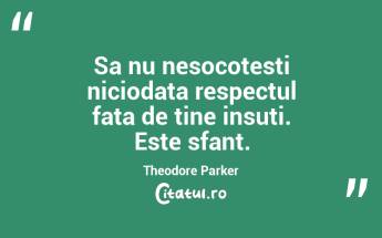 Sa nu nesocotesti niciodata respectul fata de tine insuti. Este sfant. Theodore Parker...
