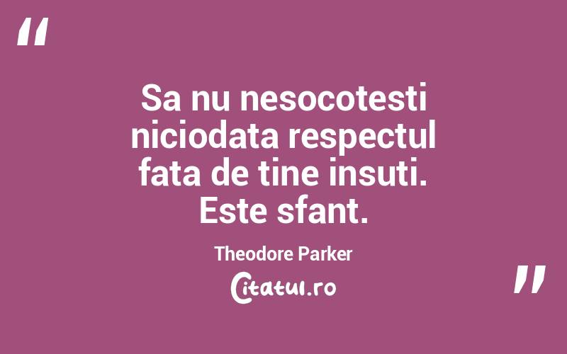 Sa nu nesocotesti niciodata respectul fata de tine insuti. Este sfant. Theodore Parker
