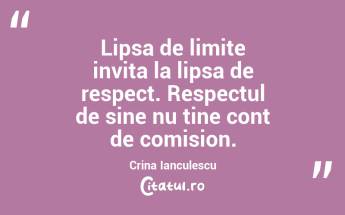 Lipsa de limite invita la lipsa de respect. Respectul de sine nu tine cont de comision. Crina Ianculescu...