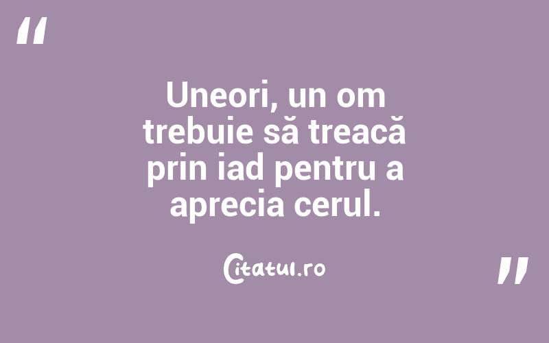 Uneori, un om trebuie să treacă prin iad pentru a aprecia cerul.
