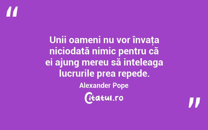 Unii oameni nu vor învaţa niciodată nimic pentru că ei ajung mereu să inteleaga lucrurile prea repede. Alexander Pope

