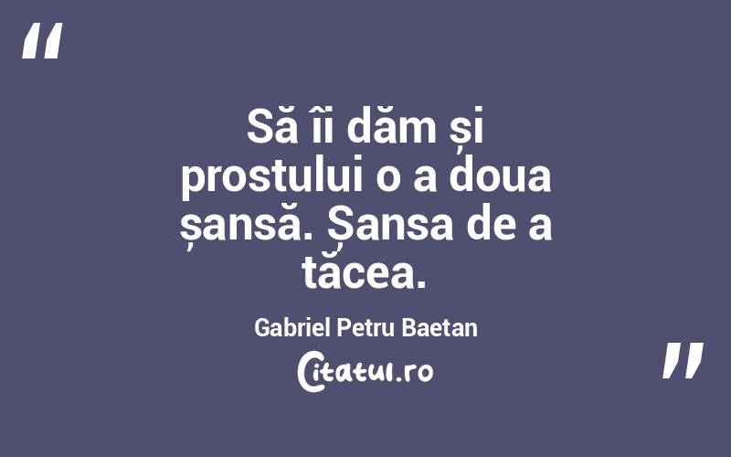 Să îi dăm și prostului o a doua șansă. Șansa de a tăcea. Gabriel Petru Baetan
