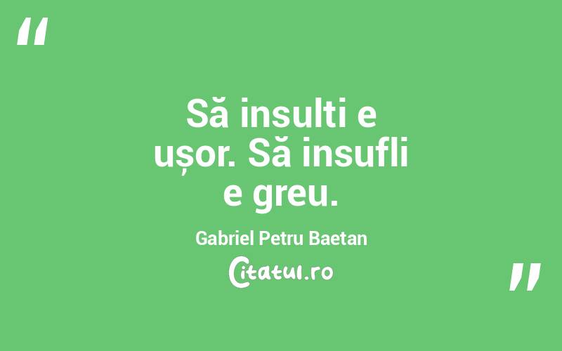 Să insulți e ușor. Să insufli e greu. Gabriel Petru Baetan

