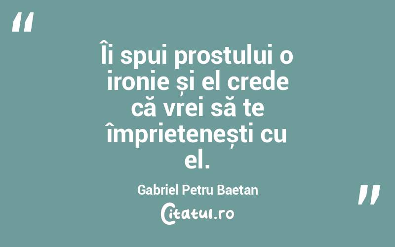 Îi spui prostului o ironie și el crede că vrei să te împrietenești cu el. Gabriel Petru Baetan 
