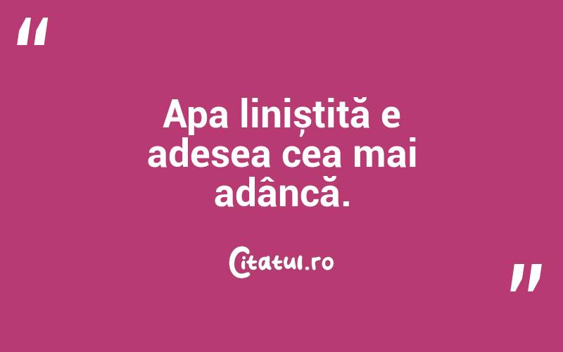 Apa liniștită e adesea cea mai adâncă.
