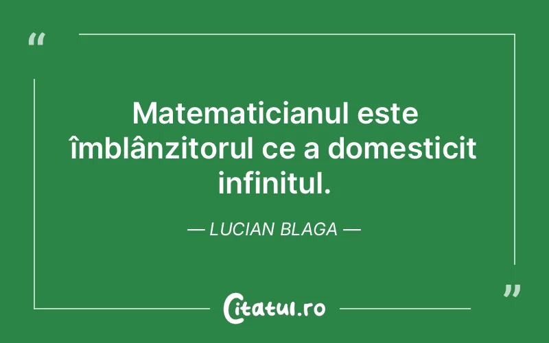 Matematicianul este îmblânzitorul ce a domesticit infinitul. Lucian Blaga