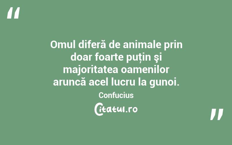 Omul diferă de animale prin doar foarte puţin şi majoritatea oamenilor aruncă acel lucru la gunoi. Confucius