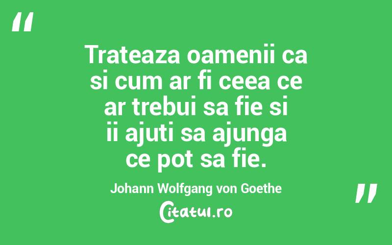 Trateaza oamenii ca si cum ar fi ceea ce ar trebui sa fie si ii ajuti sa ajunga ce pot sa fie. Johann Wolfgang von Goethe
