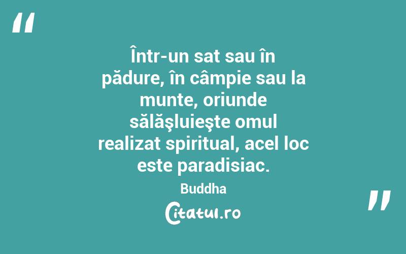 Într-un sat sau în pădure, în câmpie sau la munte, oriunde sălăşluieşte omul realizat spiritual, acel loc este paradisiac. Buddha
