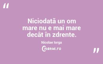 Niciodată un om mare nu e mai mare decât în zdrențe. Nicolae Iorga...