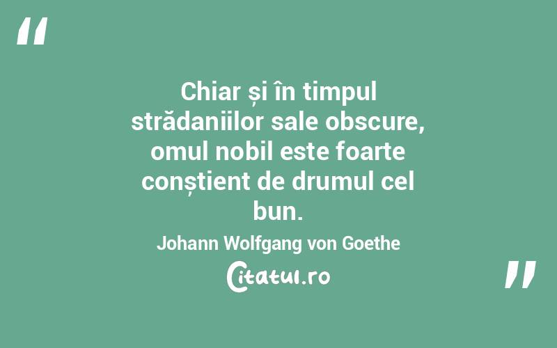 Chiar și în timpul strădaniilor sale obscure, omul nobil este foarte conștient de drumul cel bun. Johann Wolfgang von Goethe
