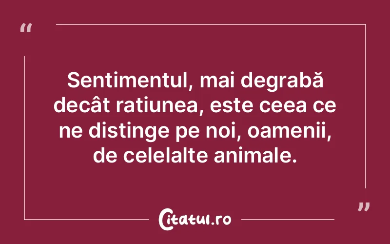Sentimentul, mai degrabă decât rațiunea, este ceea ce ne distinge pe noi, oamenii, de celelalte animale.