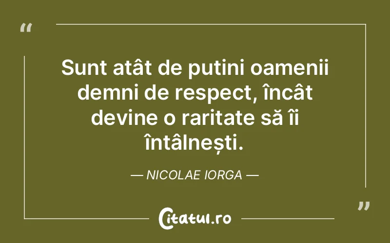Sunt atât de puțini oamenii demni de respect, încât devine o raritate să îi întâlnești. Nicolae Iorga