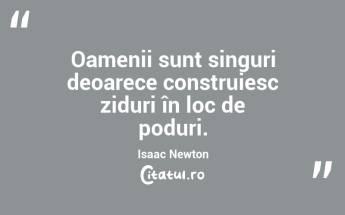 Oamenii sunt singuri deoarece construiesc ziduri în loc de poduri. Isaac Newton...