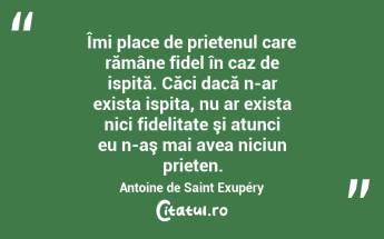 Îmi place de prietenul care rămâne fidel în caz de ispită. Căci dacă n-ar exista ispita, nu ar exista nici fidelitate şi atunci eu n-aş mai avea niciun prieten. Antoine de Saint Exupéry...