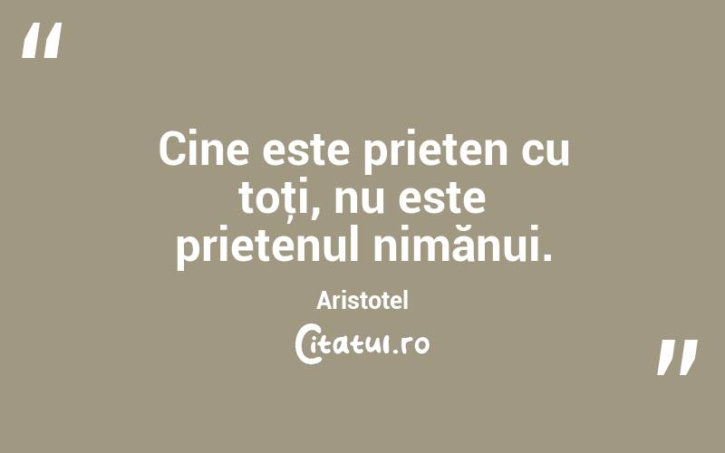 Cine este prieten cu toţi, nu este prietenul nimănui. Aristotel
