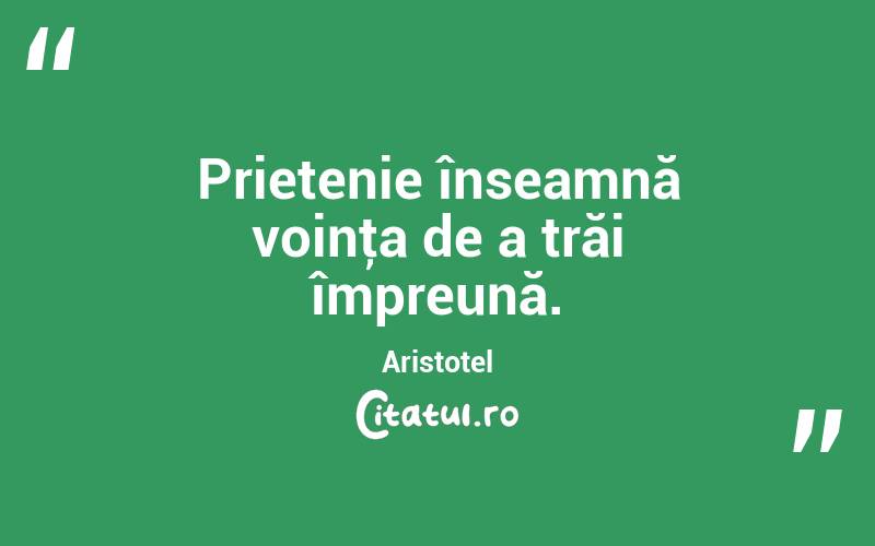 Prietenie înseamnă voinţa de a trăi împreună. Aristotel
