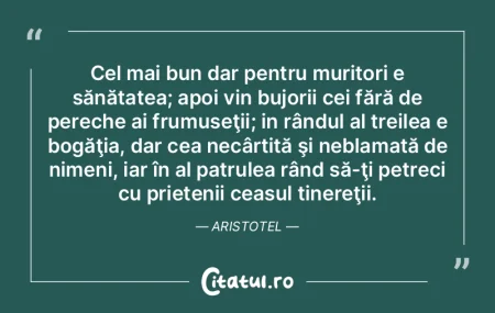 Cel mai bun dar pentru muritori e sănă...