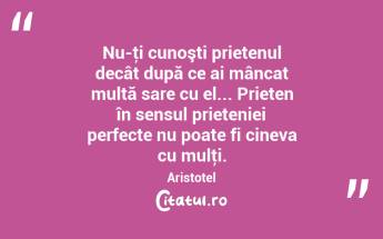 Nu-ţi cunoşti prietenul decât după ce ai mâncat multă sare cu el... Prieten în sensul prieteniei perfecte nu poate fi cineva cu mulţi. Aristotel...