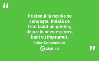 Prietenul la nevoie se cunoaşte. Îndată ce ţi-ai făcut un prieten, deja e la nevoie şi vrea bani cu împrumut. Arthur Schopenhauer...