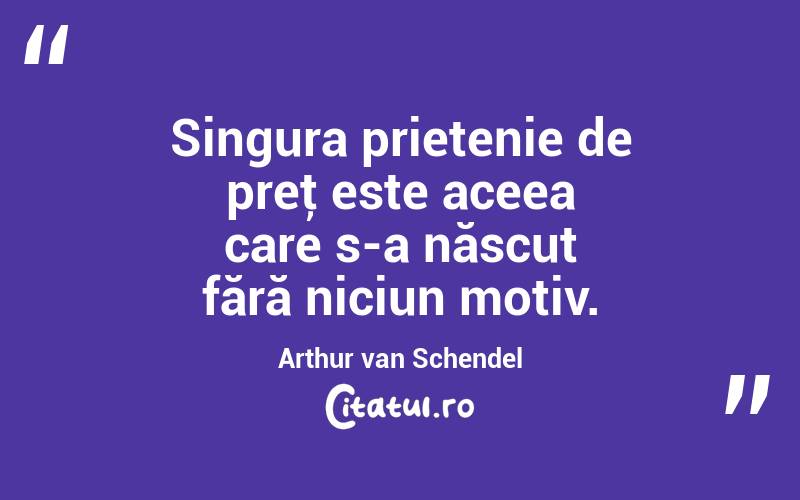 Singura prietenie de preţ este aceea care s-a născut fără niciun motiv. Arthur van Schendel
