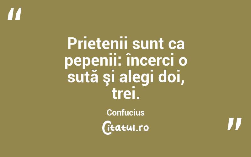  Prietenii sunt ca pepenii: încerci o sută şi alegi doi, trei. Confucius